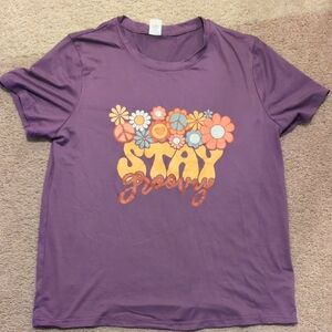 Purple Graphic Tee with Floral Design